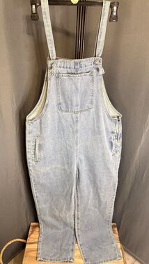 Women’s Vintage 90s Light Wash Denim Overalls Bibs Relaxed Fit Side Zip Size M